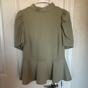 Fashion Nova Sage Green Mock Neck Peplum Blouse